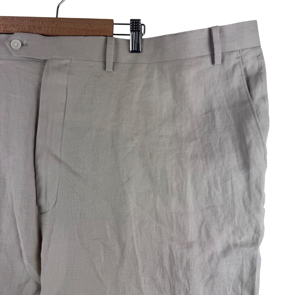 Ralph Lauren Dress Pants Mens 50 Tan 100% Linen Big & Tall Flat Front New